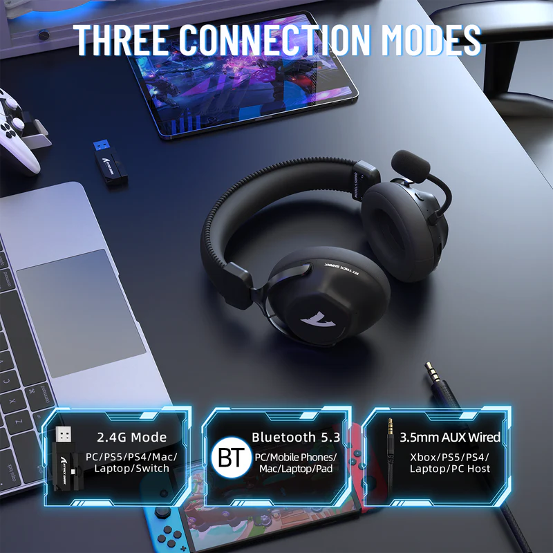Headset Gamer Sem Fio ATTACK SHARK L50 PRO com Três Modos