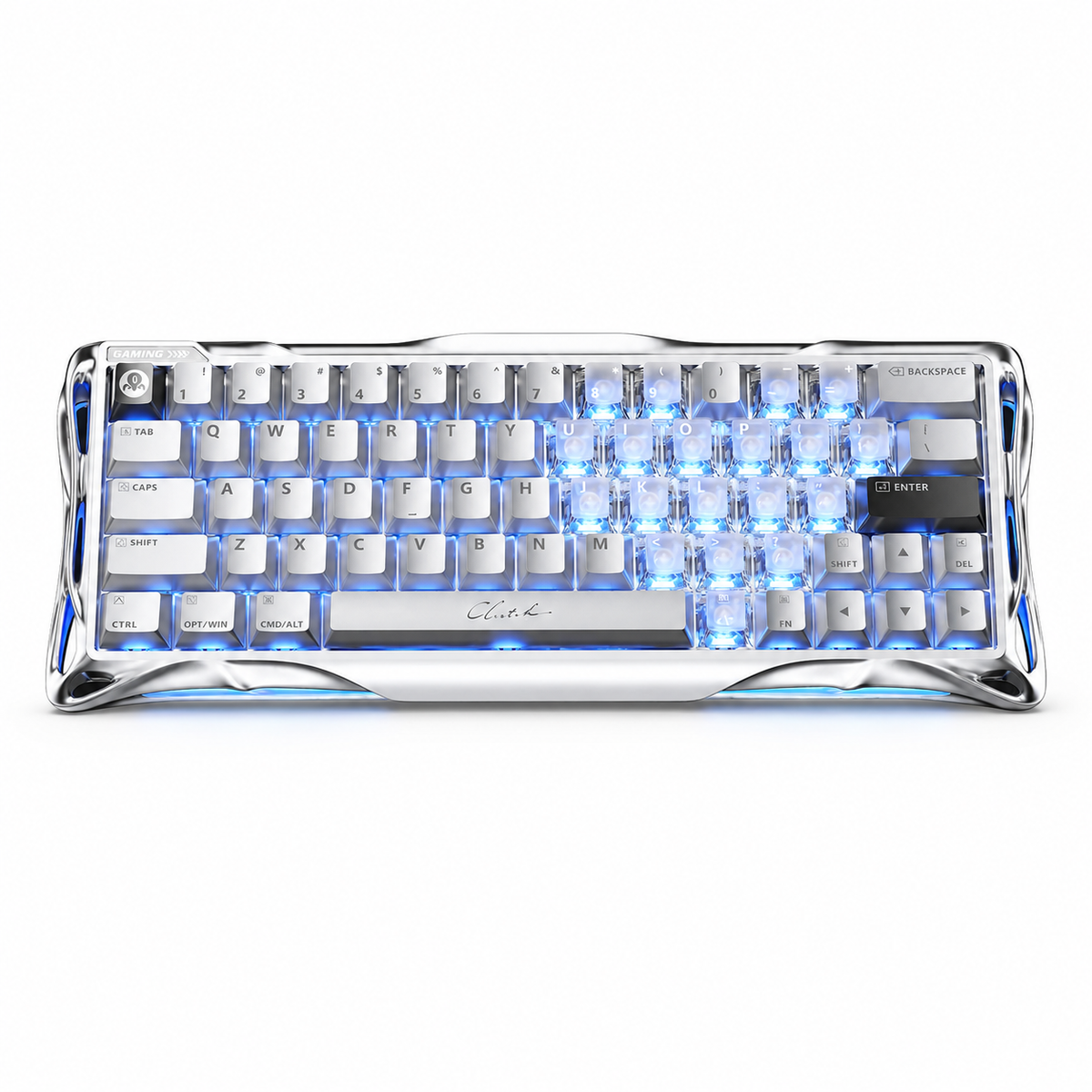 Teclado Gamer GravaStar Mercury V60 Pro Chrome Silver 8K Hall Effect